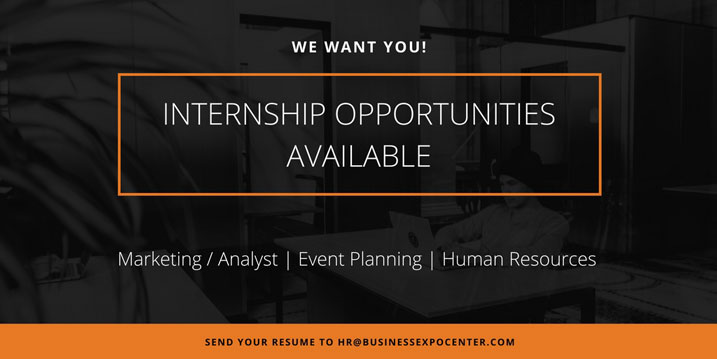 Internship opportunities available for marketing, event planning, and HR.
