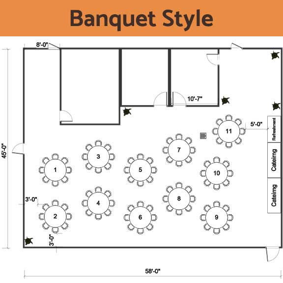 Banquet style room setup