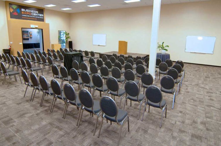 Meeting room with chairs and stage