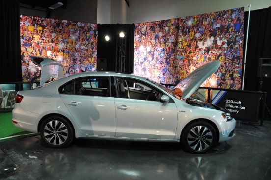 car with open bonnet and trunk at Volkswagen 2013 Jetta Hybrid Release