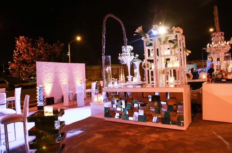 chairs, candles, decorations outdoor at night at TSE Wedding Gala 2015